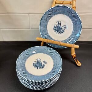 Currier And Ives Blue and White Steamboat Saucer Plates